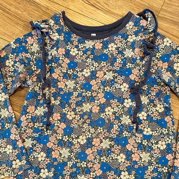 Tea Collection Girls 16 Swedish Bouquet Ruffle Shoulder Dress in Indigo - Picture 3 of 8